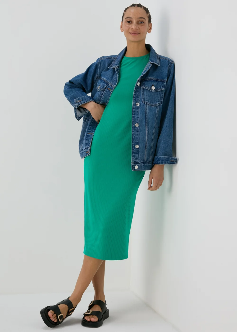 Green Ribbed Mini Racer Dress - 8 Image 4