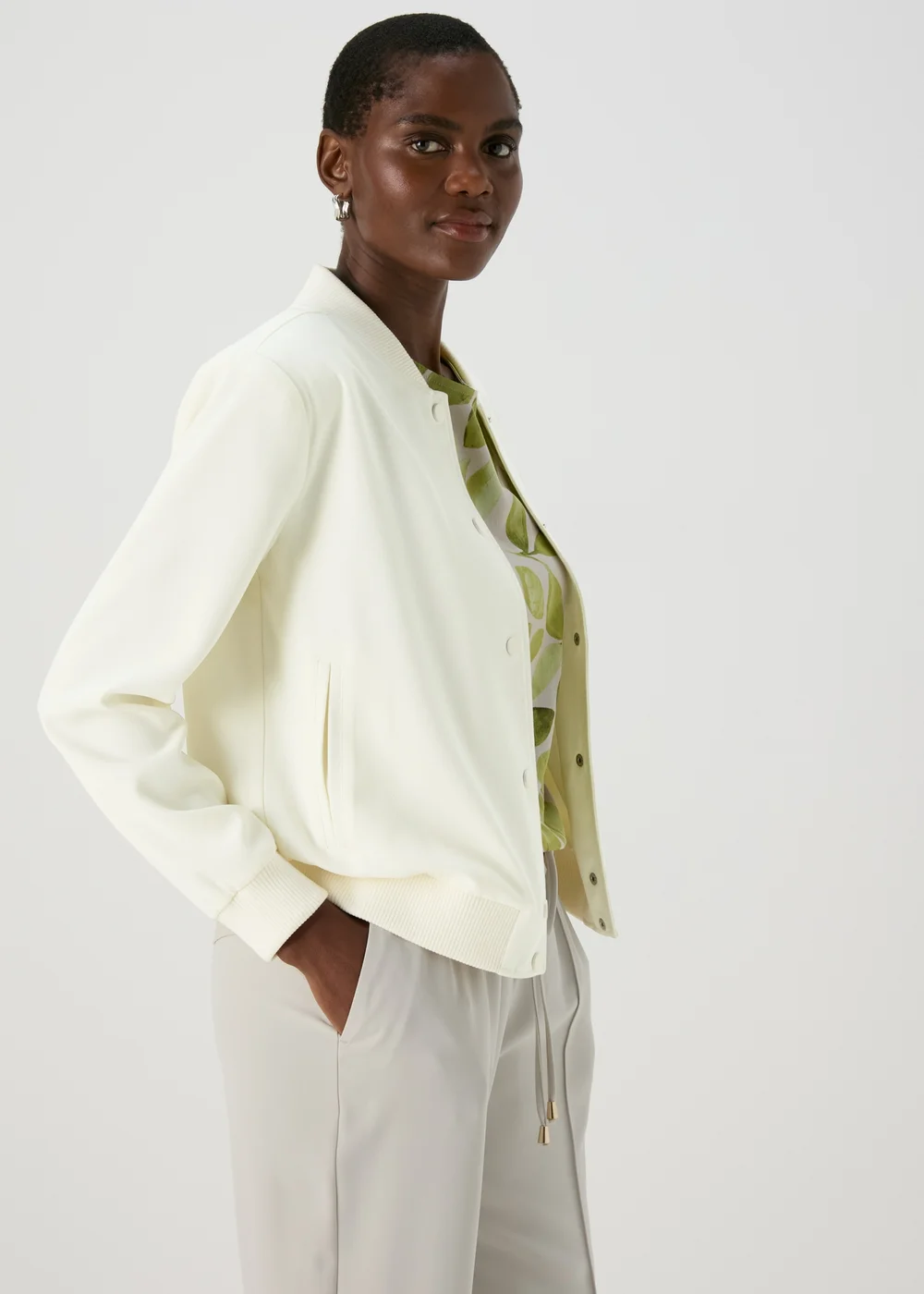 Ivory Crepe Bomber Jacket - 8 Image 2