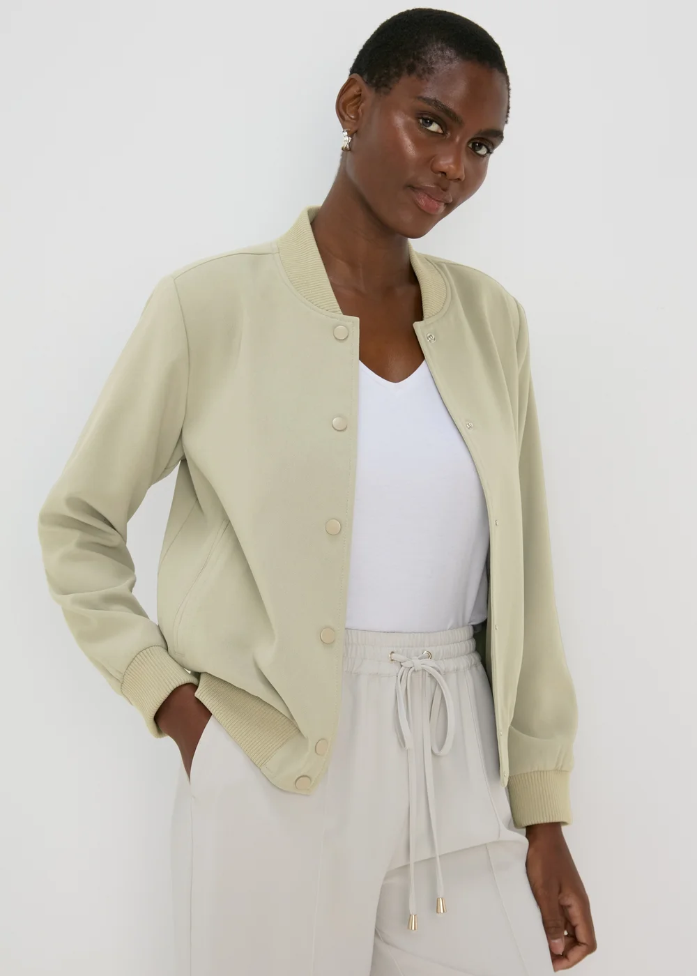 Et Vous Sage Crepe Bomber Jacket - 8 Image 1
