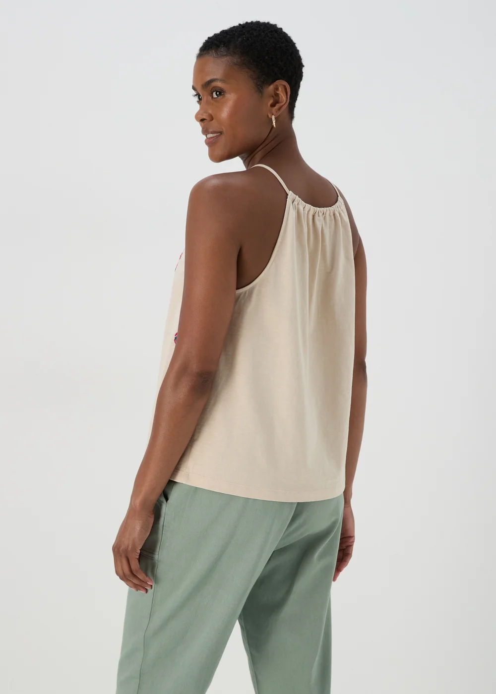 Cream & Coral Embroidered Cami Top - 8 Image 2