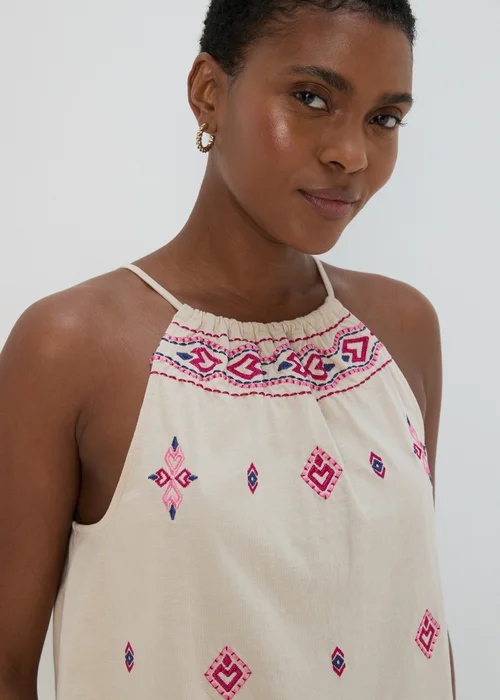 Cream & Coral Embroidered Cami Top - 8 Image 3