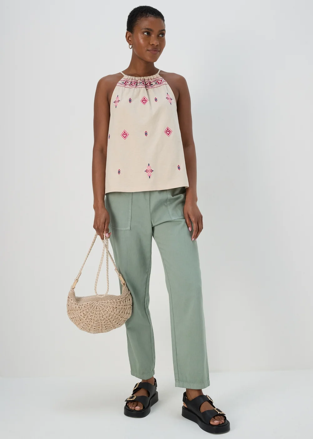 Cream & Coral Embroidered Cami Top - 8 Image 4