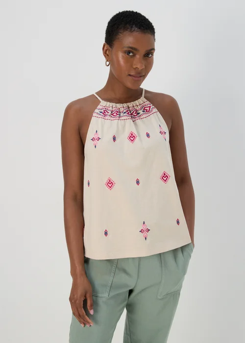 Cream & Coral Embroidered Cami Top - 8 Image 1