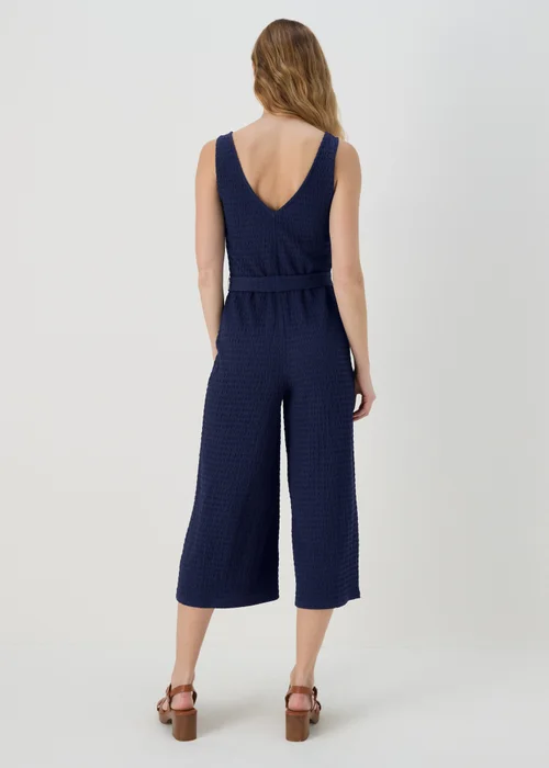 Navy V Neck Crinkle Jumpsuit - 8 Image 2