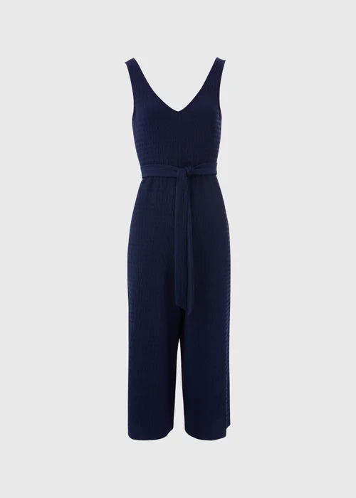 Navy V Neck Crinkle Jumpsuit - 8 Image 5
