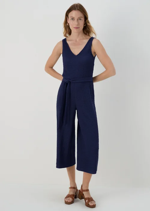 Navy V Neck Crinkle Jumpsuit - 8 Image 3