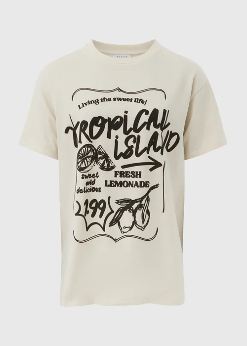 Cream Tropical Island Oversized T-Shirt - S Image 5