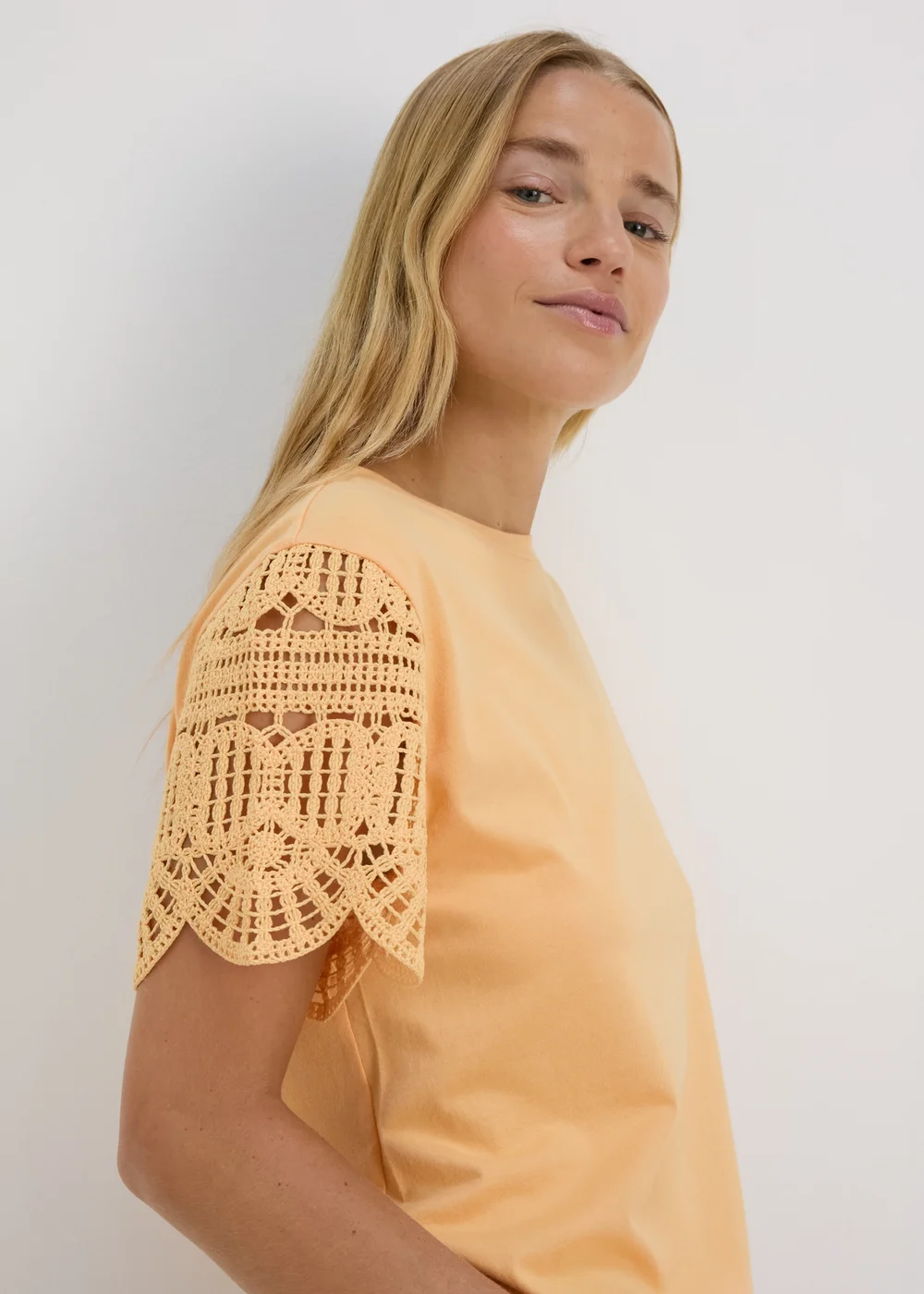 Peach Crochet Sleeve Top - 8 Image 1