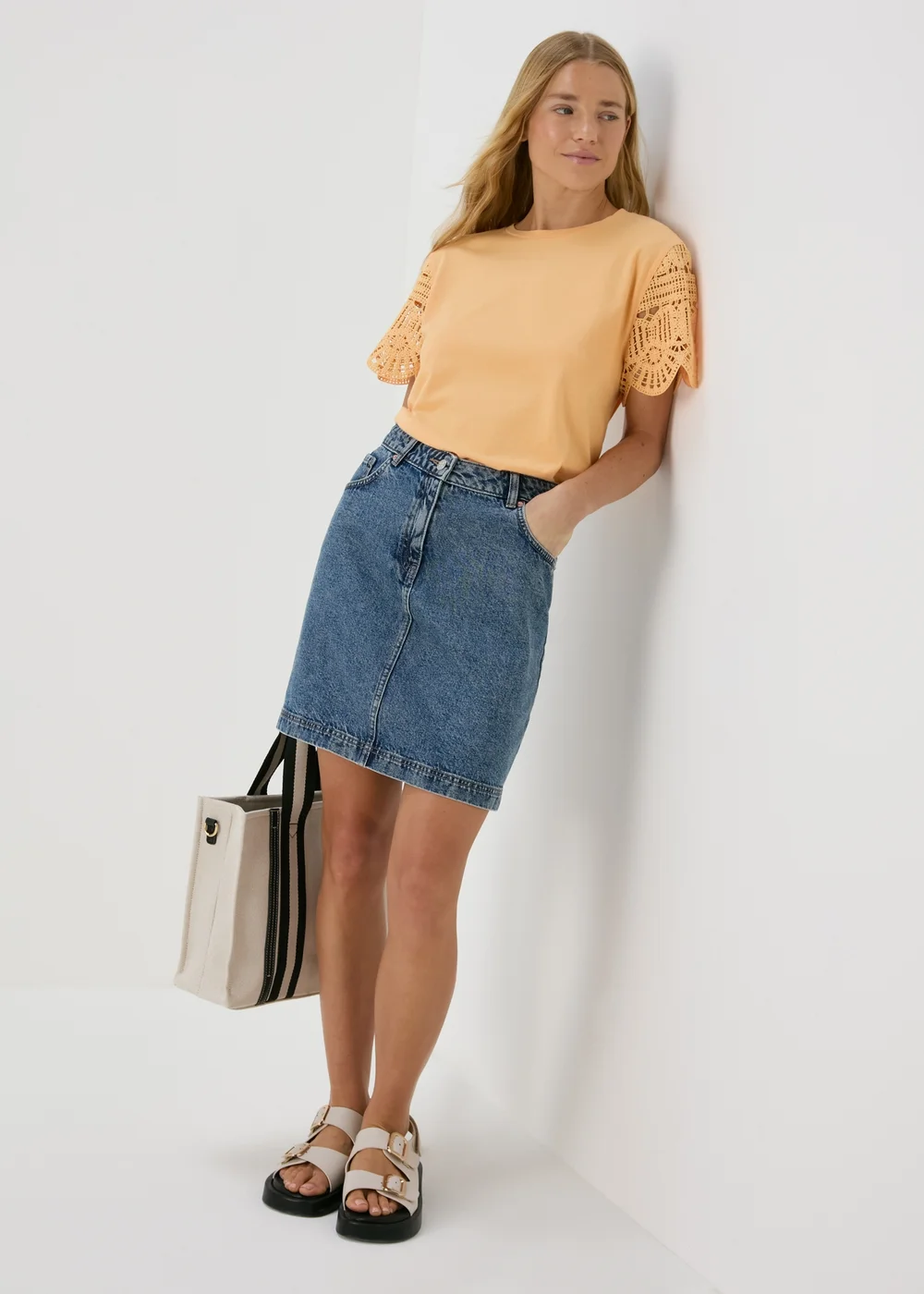 Peach Crochet Sleeve Top - 8 Image 4