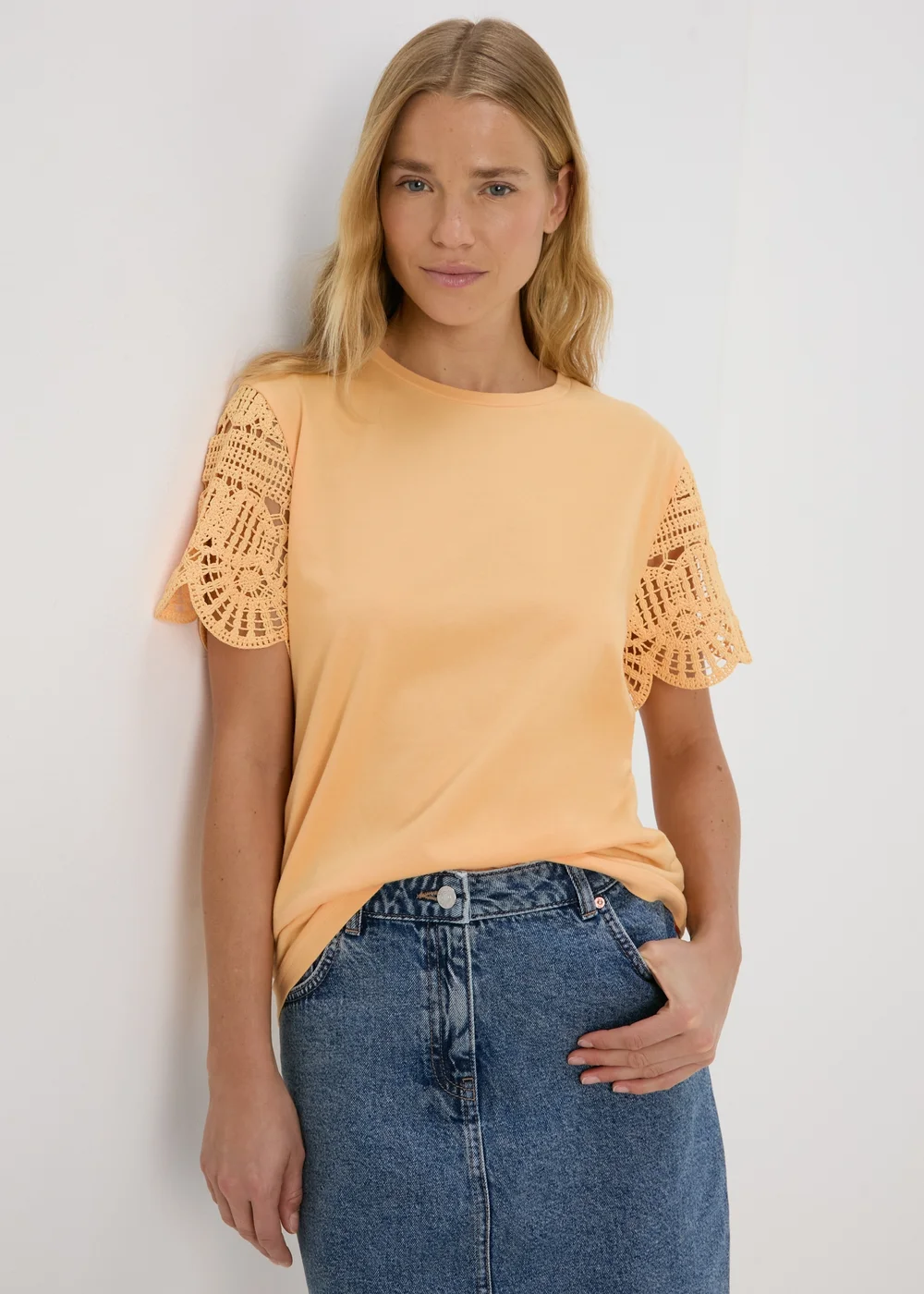 Peach Crochet Sleeve Top - 8 Image 3