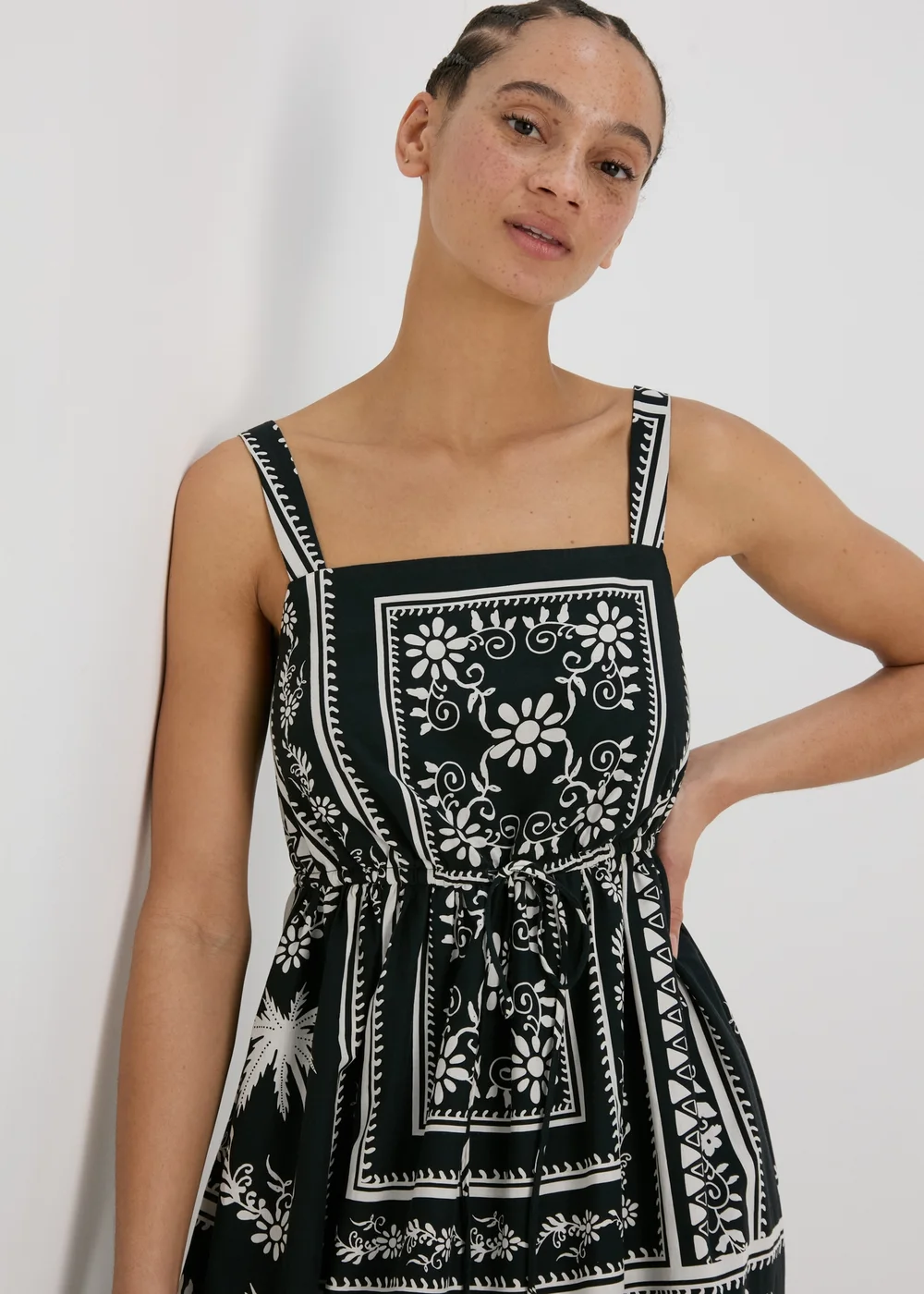 Black Floral Print Strappy Midi Dress - 8 Image 3