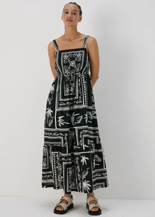 Black Floral Print Strappy Midi Dress - 8 Image 1
