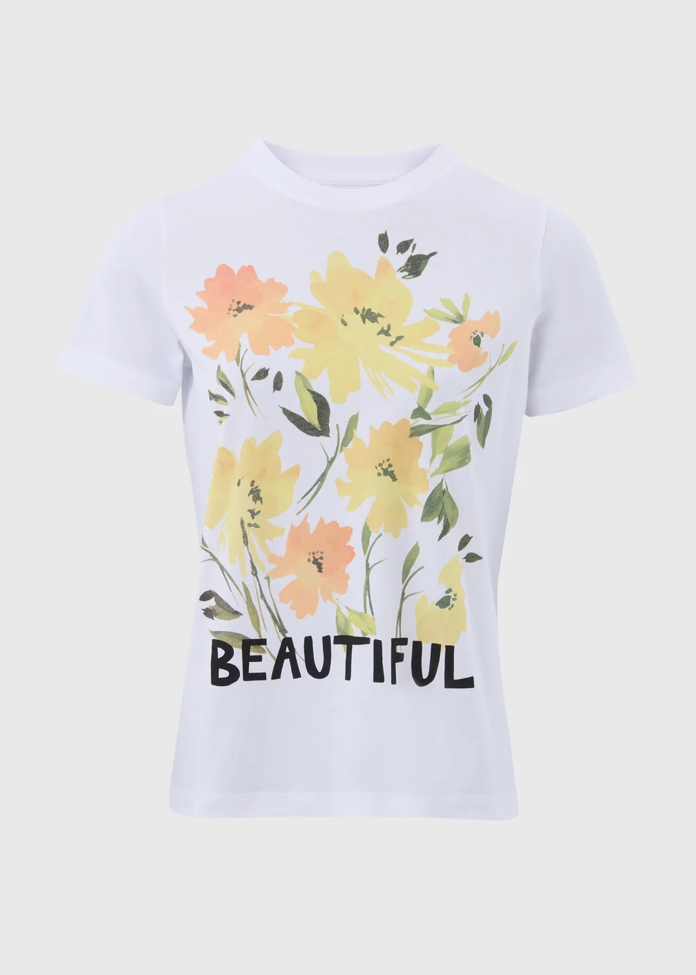 White Floral Print Slogan T-Shirt - Size 8 Image 5