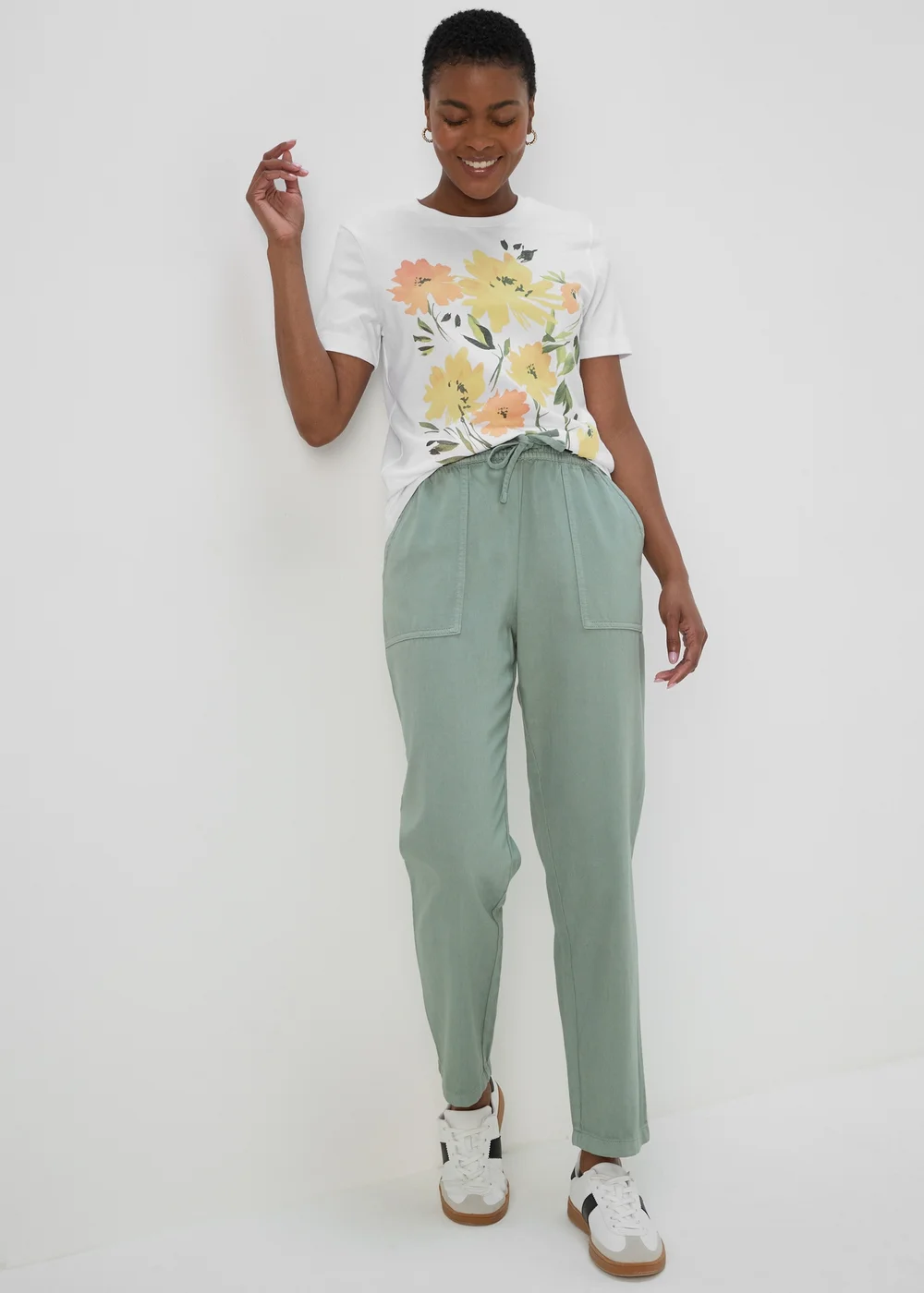 White Floral Print Slogan T-Shirt - Size 8 Image 4