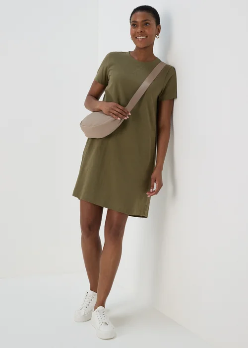 Khaki Mini T Shirt Dress - 8 Image 1