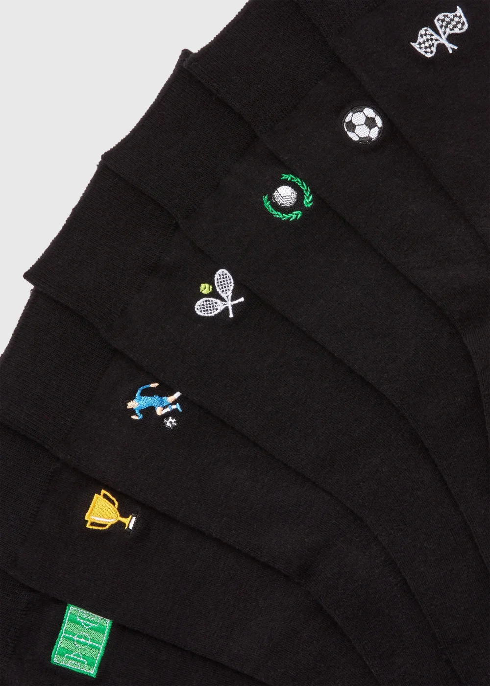 7 Pack Black Embroidery Sports Socks - 6-8.5 Image 2