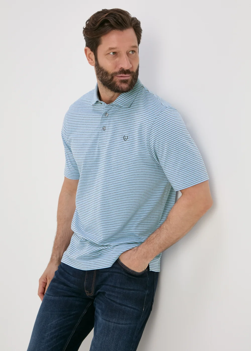 Lincoln Blue Fine Stripe Super Soft Polo Shirt - S Image 1
