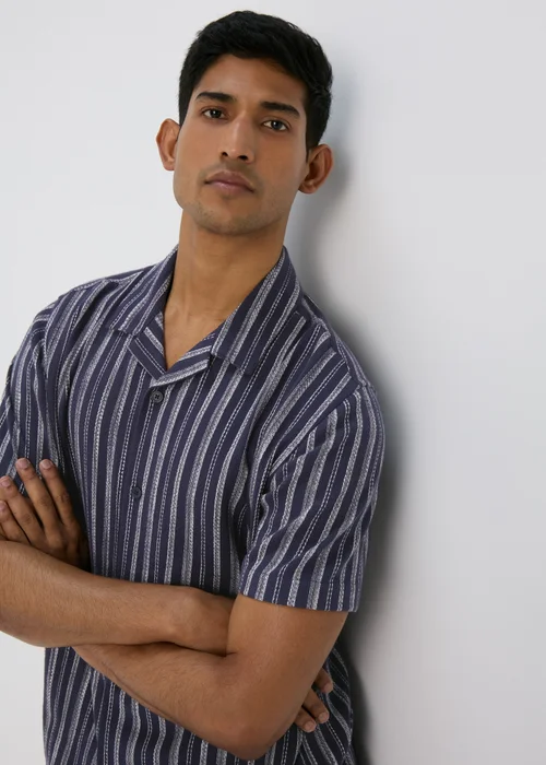 Navy Stripe Cheese Cloth Shirt - Small Image 3