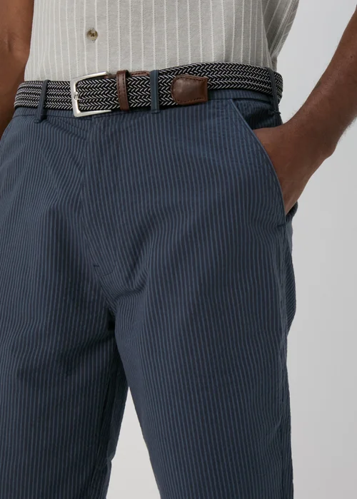 Navy Seersucker Belted Shorts - 32 Image 3