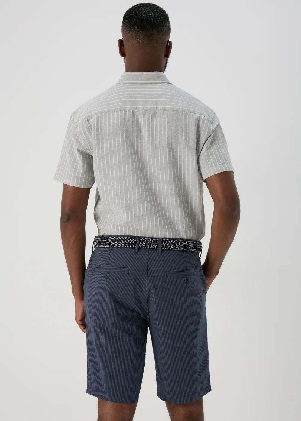 Navy Seersucker Belted Shorts - 32 Image 2
