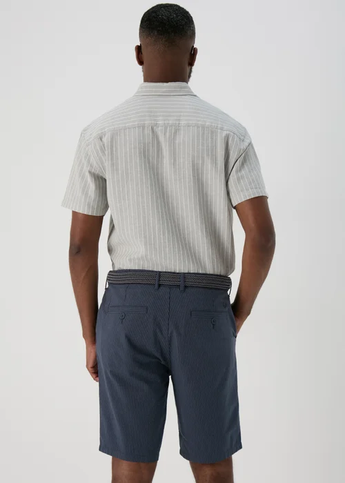 Navy Seersucker Belted Shorts - 32 Image 2