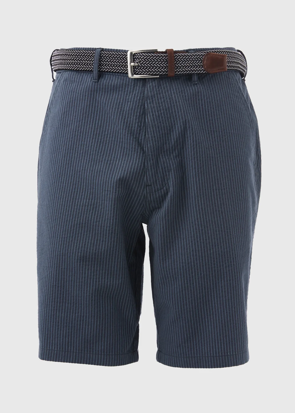 Navy Seersucker Belted Shorts - 32 Image 5