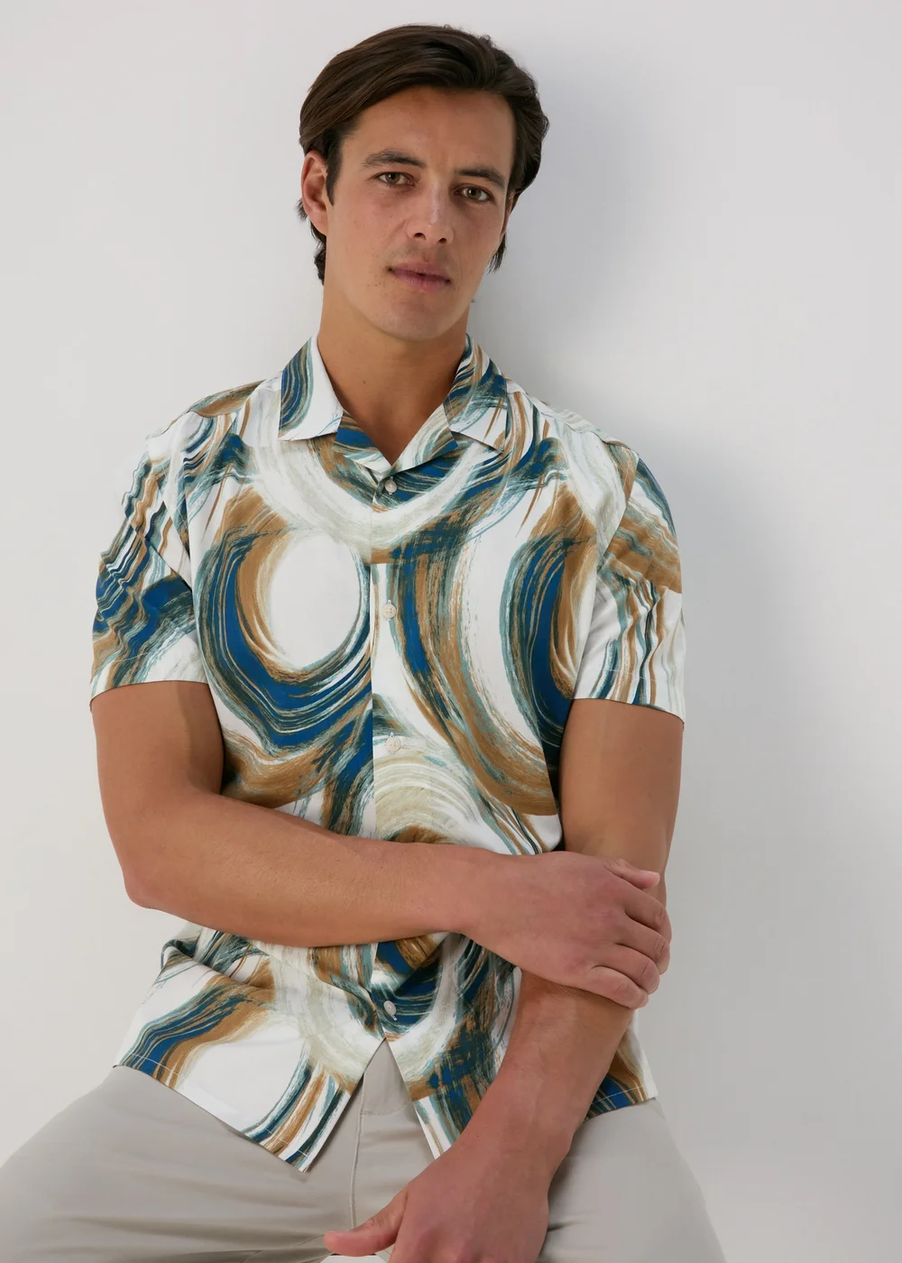 Ecru Abstract Swirls Shirt - Small Image 1