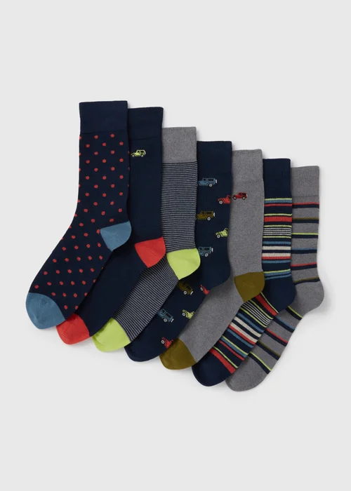 7 Pack Multi Colour Car Design Socks - Sizes 6 - 8.5 Image 1