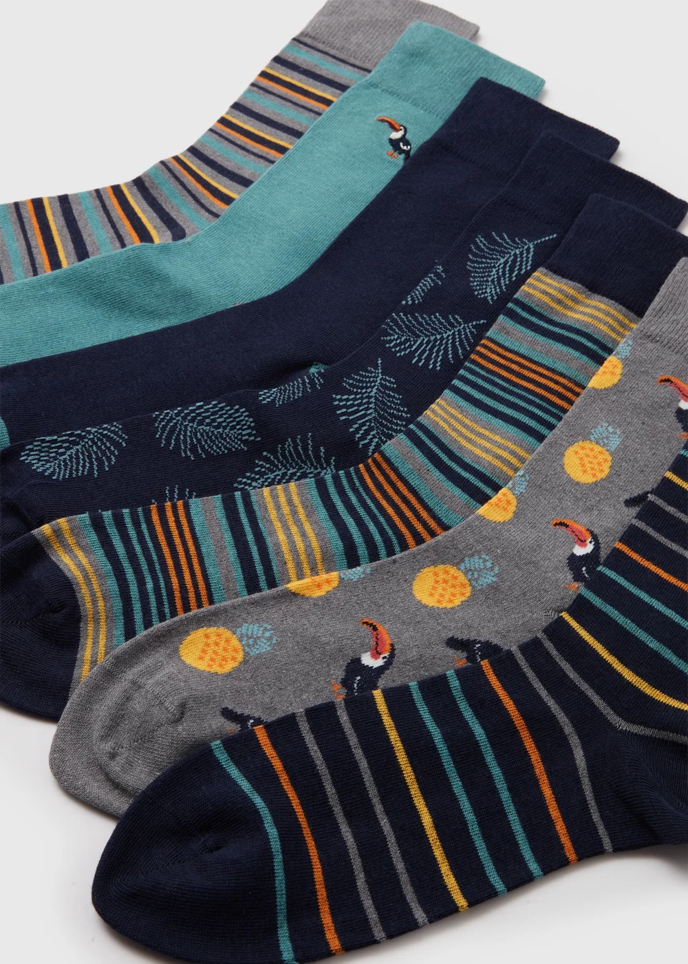 7 Pack Multi Colour Toucan Design Socks - 6-8.5 Image 2