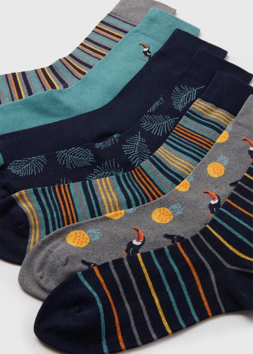 7 Pack Multi Colour Toucan Design Socks - 6-8.5 Image 2