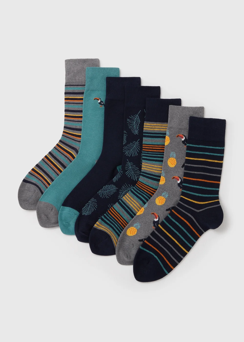 7 Pack Multi Colour Toucan Design Socks - 6-8.5 Image 1