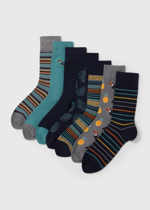7 Pack Multi Colour Toucan Design Socks - 6-8.5 Image 1