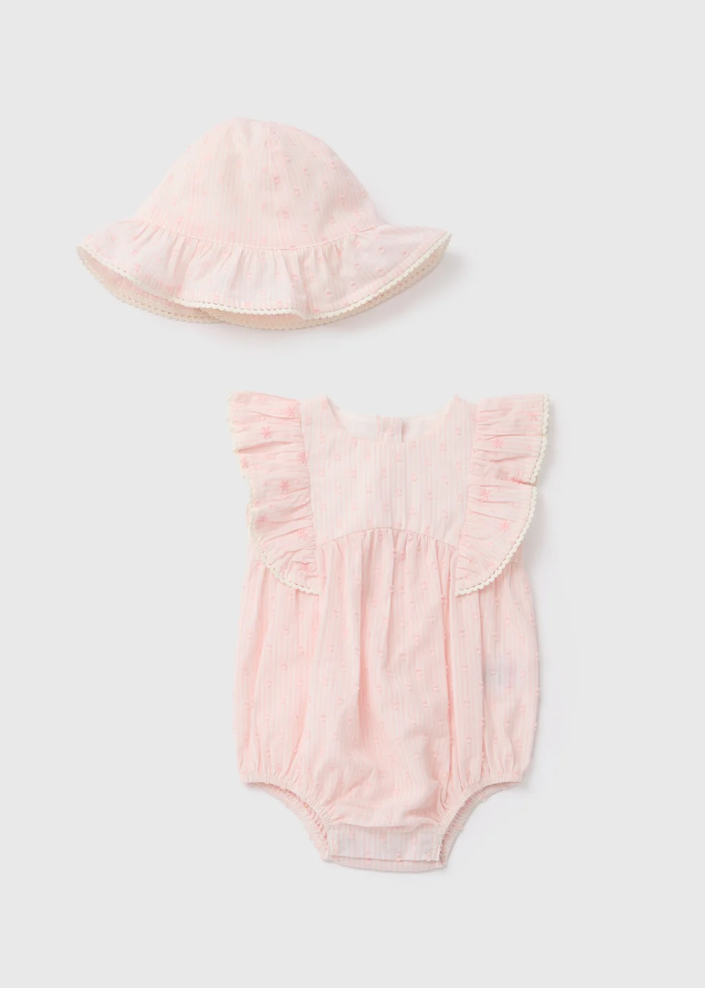 Baby White Dobby Romper & Hat (Newborn-18 mths) - 0-3 months Image 1