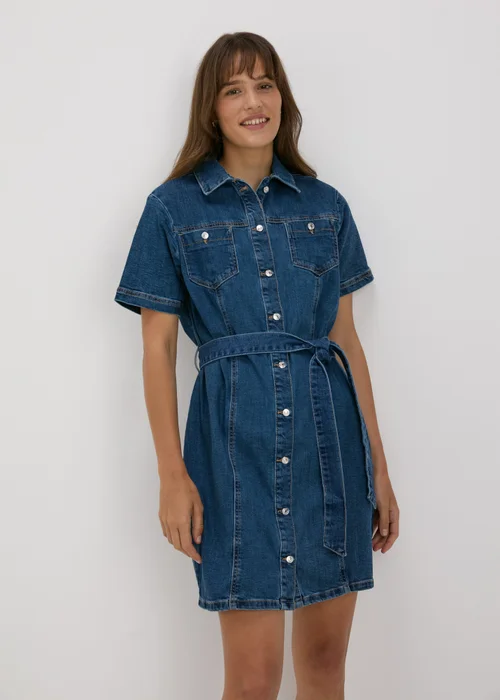 Dark Wash Denim Utility Dress - 8 Image 1