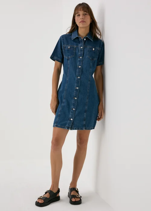Dark Wash Denim Utility Dress - 8 Image 4
