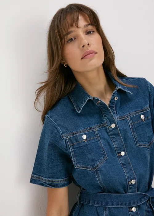Dark Wash Denim Utility Dress - 8 Image 3