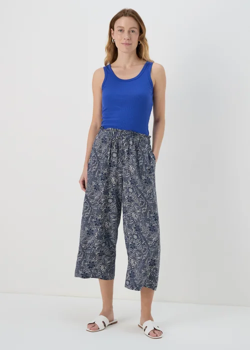 Blue Tile Print Wide Leg Viscose Trousers - 8 Image 4