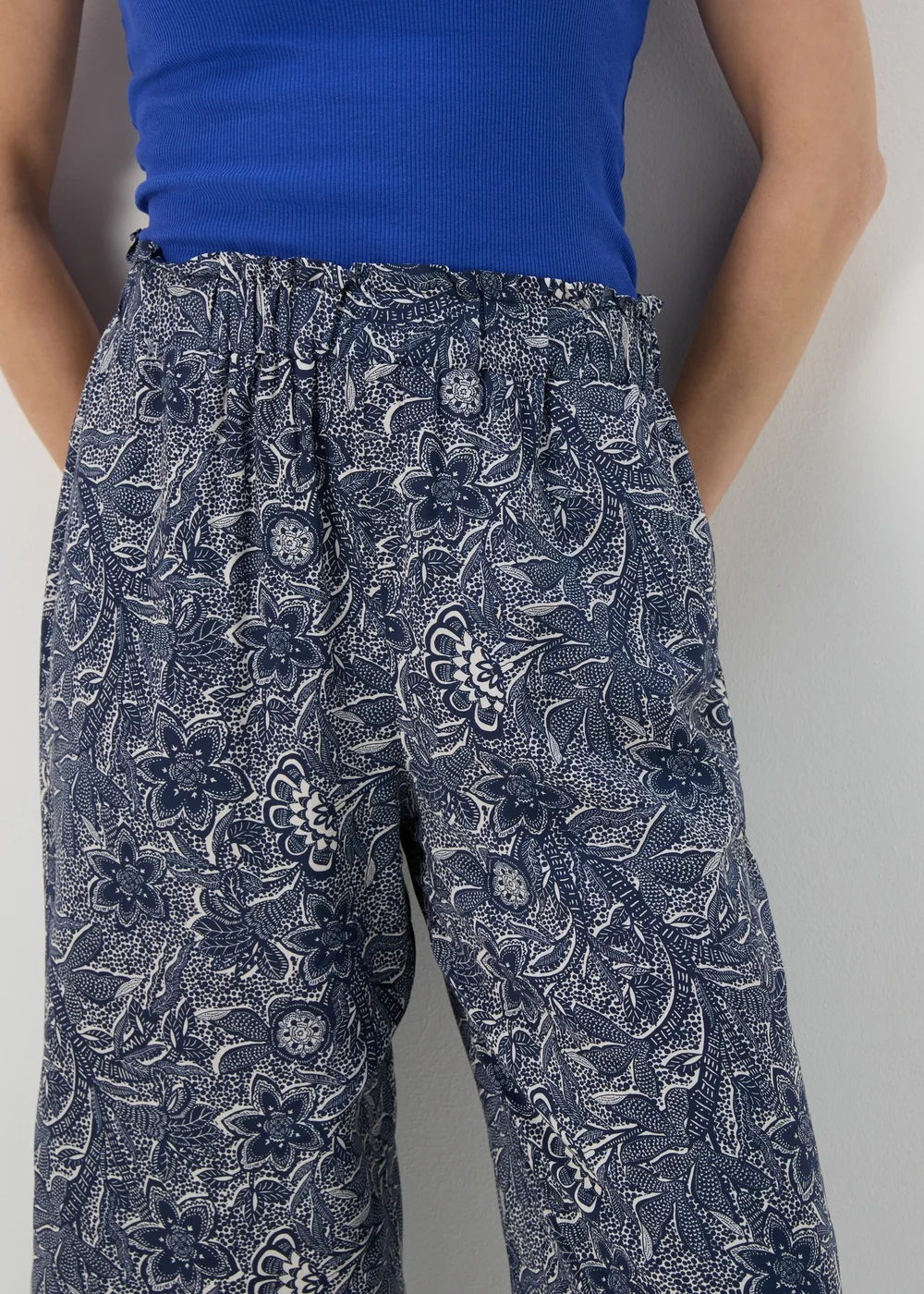 Blue Tile Print Wide Leg Viscose Trousers - 8 Image 3