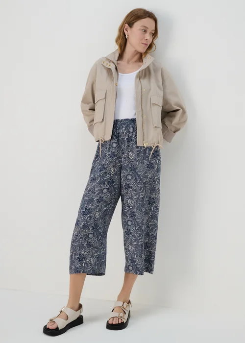 Blue Tile Print Wide Leg Viscose Trousers - 8 Image 1