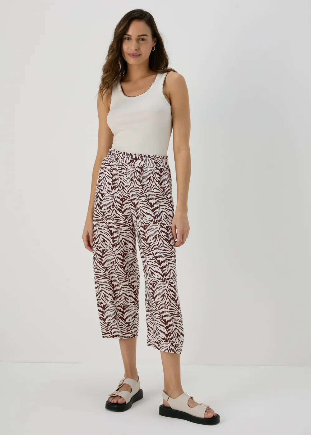 Chocolate Animal Print Wide Leg Viscose Trousers - 8 Image 4