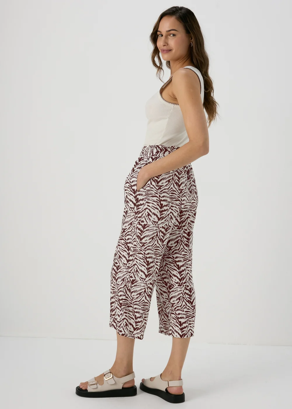 Chocolate Animal Print Wide Leg Viscose Trousers - 8 Image 2