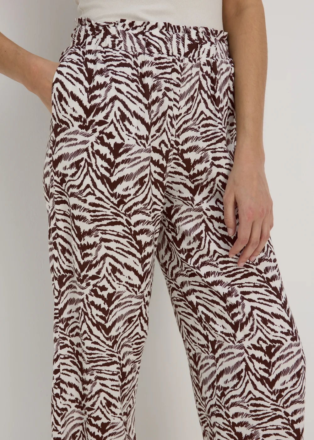 Chocolate Animal Print Wide Leg Viscose Trousers - 8 Image 3