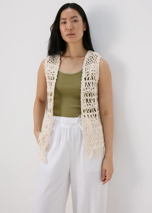 Cream Fringe Hem Waistcoat - S Image 1