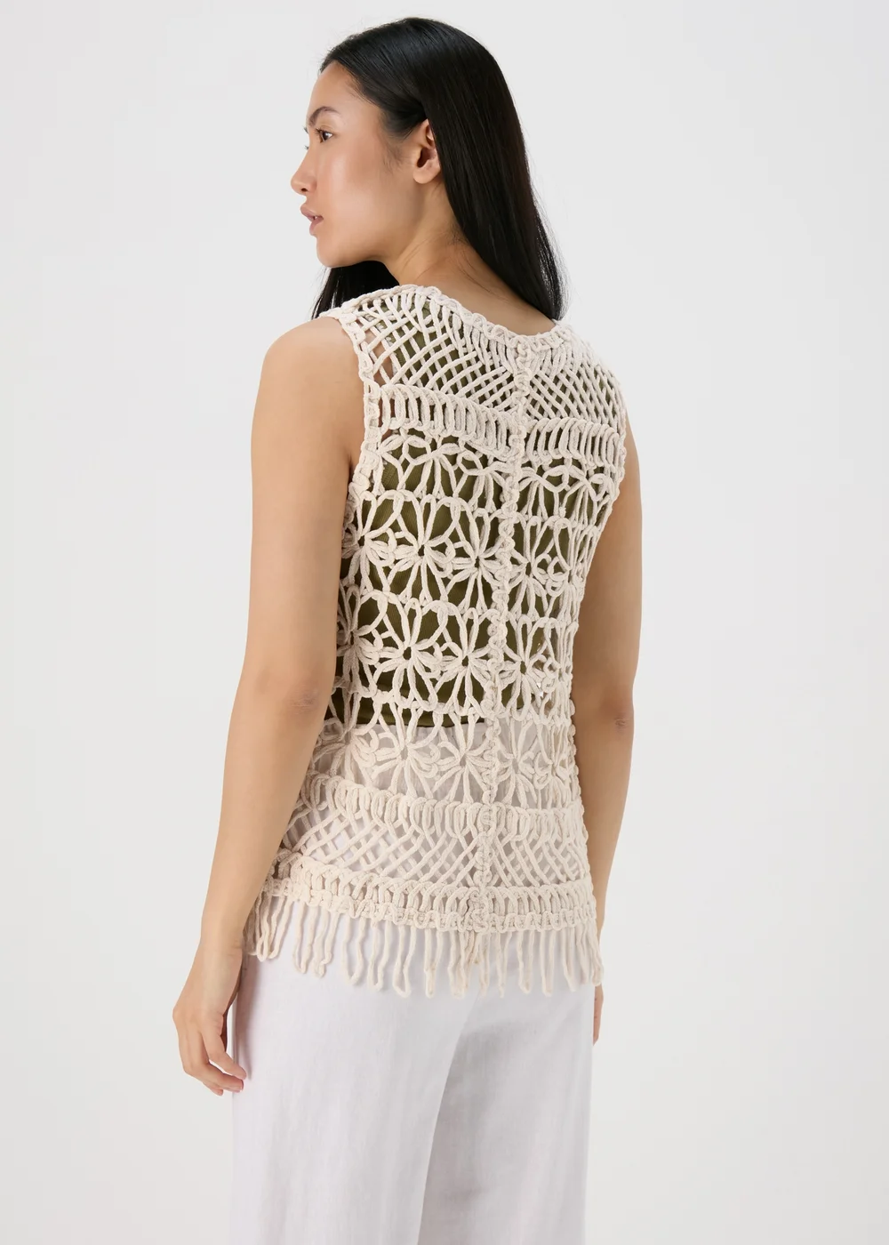 Cream Fringe Hem Waistcoat - S Image 2