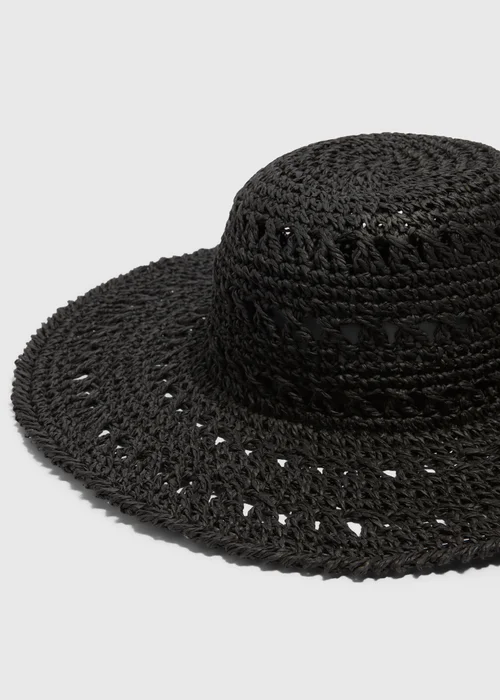Black Macrame Floppy Hat - One Size Image 2