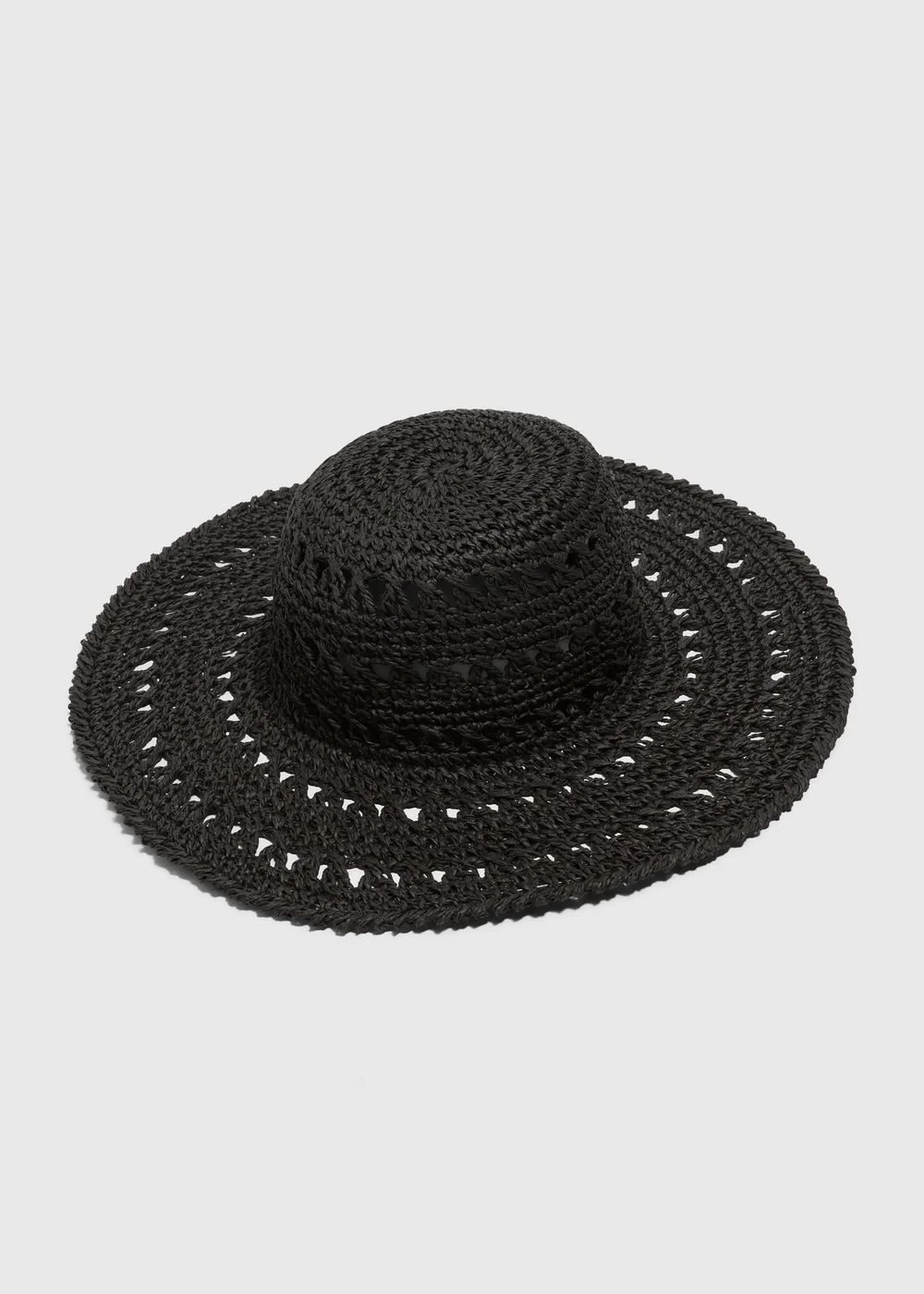 Black Macrame Floppy Hat - One Size Image 1