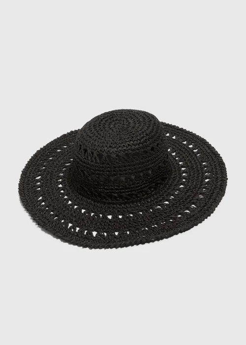 Black Macrame Floppy Hat - One Size Image 1