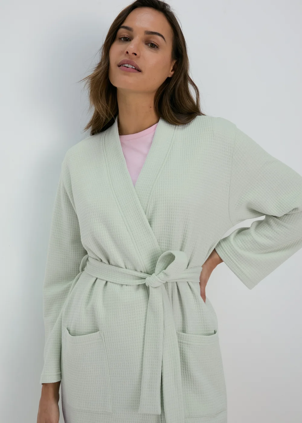Sage Waffle Dressing Gown - Small Image 3