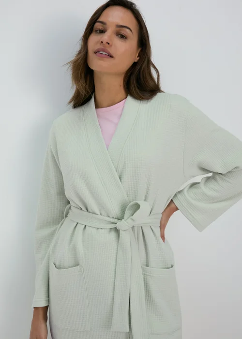 Sage Waffle Dressing Gown - Small Image 3
