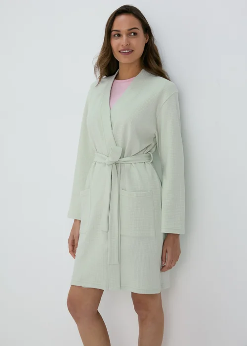 Sage Waffle Dressing Gown - Small Image 1